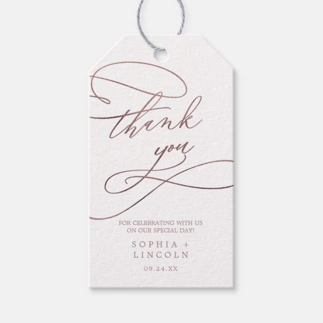 Romantische Rose Goldkalligraphie Vielen Dank Geschenkanhänger (Vorderseite)