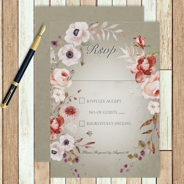 Romantische Rose Grünrosa Blumenhochzeit RSVP Karte (Von Creator hochgeladen)