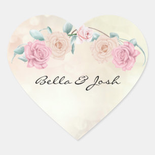 Romantische Rose Hochzeit Herz-Aufkleber
