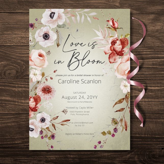 Romantische Rose im Blumenstrauß Liebe Einladung (Romantic Rose Sage Floral Love In Bloom Shower Invitation)