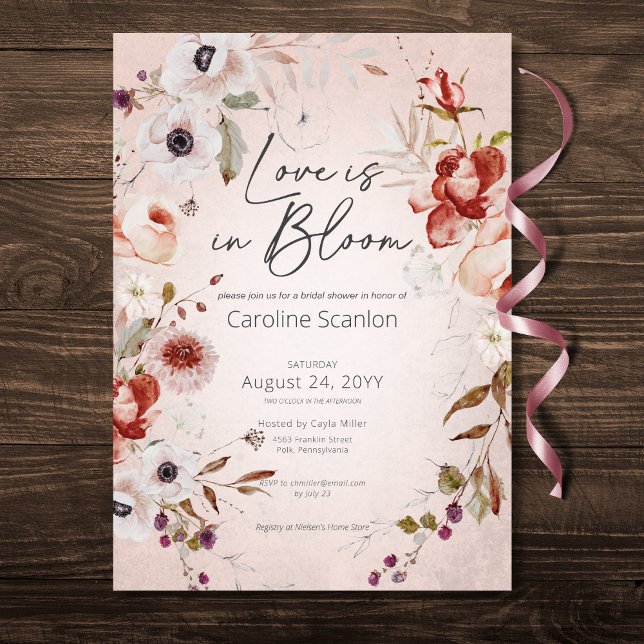 Romantische Rose Liebe im Blühen Brautparty Einladung (Romantic Rose Floral Love In Bloom Bridal Shower Invitation)