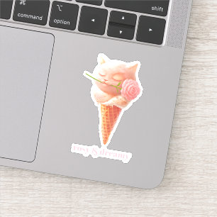 Romantische Rose: Miss Meow rosa Eiscreme-Kegel-Ku Aufkleber
