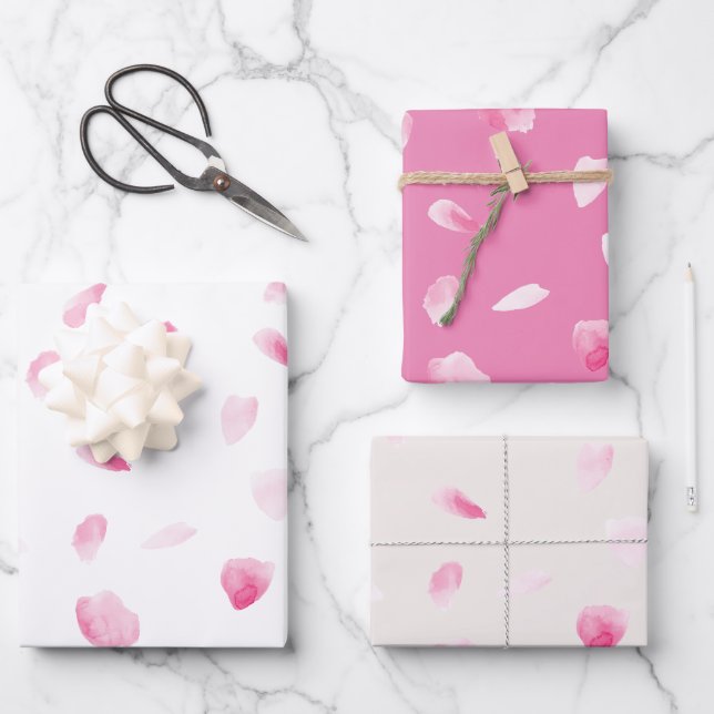 Romantische Rose Petals Geschenkpapier Set (Vorderseite)