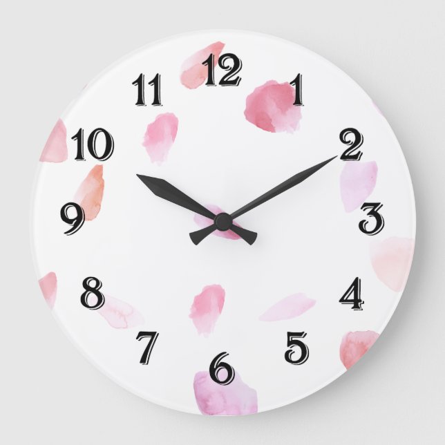 Romantische Rose Petals Große Wanduhr (Vorderseite)
