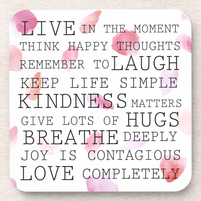 Romantische Rose Petals inspirierende Worte Getränkeuntersetzer (Vorderseite)