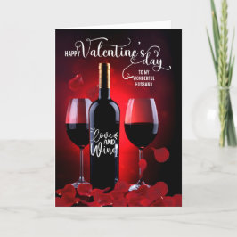 Romantische Rose Petals Wein Valentinstag Feiertagskarte