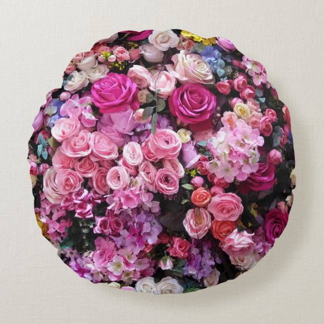 ROMANTISCHE ROSE RUNDES KISSEN (Vorderseite)
