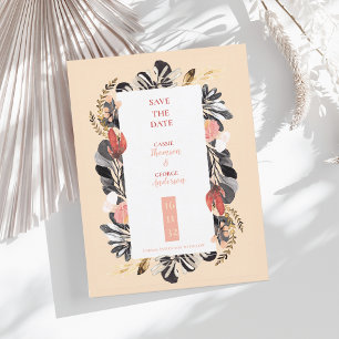Romantische Rosé Schwarze Florale Hochzeit Rettet Postkarte