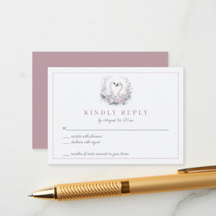 Romantische Rose Swan Couple Wedding RSVP Card Begleitkarte