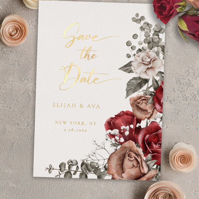 Romantische Rose und Eukalyptus Save the Date Folieneinladung (Von Creator hochgeladen)