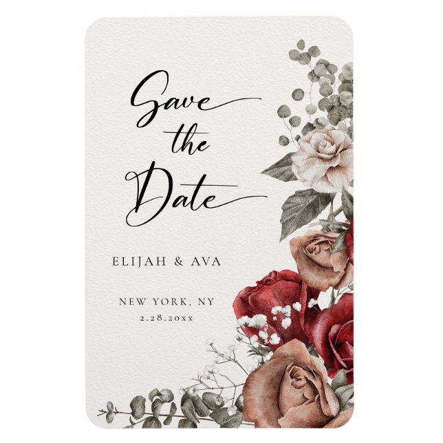 Romantische Rose und Eukalyptus Save the Date Magnet (Vertikal)