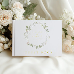 Romantische Rosé- und Grüne Florale Kranz Hochzeit Gästebuch