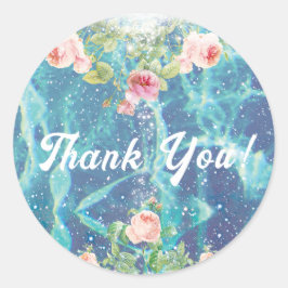 Romantische Rose und Sparkys danken Ihnen Runder Aufkleber