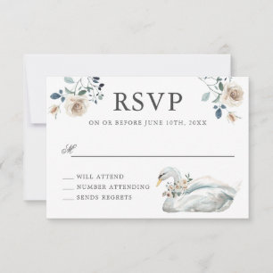 Romantische Rose und Swan Wedding RSVP Karte