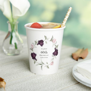 Romantische Rose Wasserfarben Botanischer 60. Gebu Pappbecher