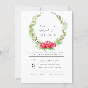 Romantische Rose Wasserfarbene Wraath BRAUTPARTY Einladung