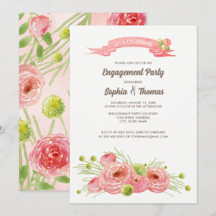 Romantische Rose Watercolor Engagement Party Einladung