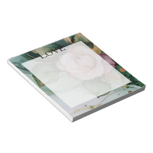Romantische Rose Weiß Pink Gold Floral Liebe  Notizblock