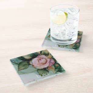 Romantische Rose Weißrosa Goldene Liebe Glasuntersetzer