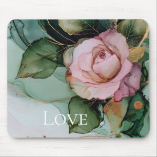 Romantische Rose Weißrosa Goldene Liebe Mousepad