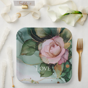 Romantische Rose Weißrosa Liebe Pappteller
