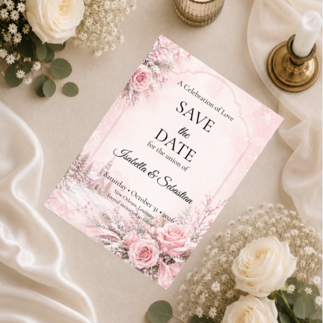 Romantische Rosé-Winterhochzeit Save The Date (Von Creator hochgeladen)