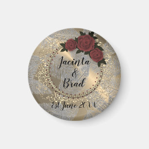 Romantische Rose Wreath Feather Wedding Magnet