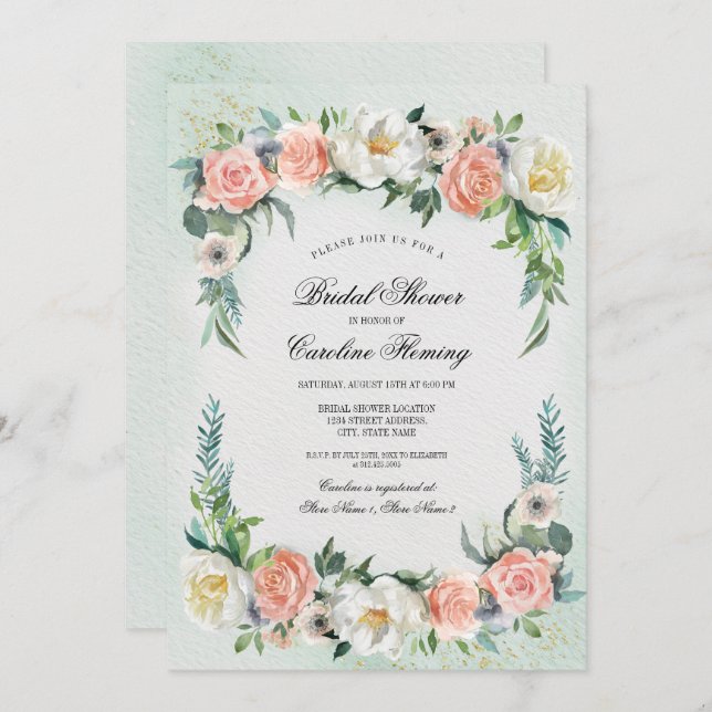 Romantische Rose Wreath Wasserfarbe Brautparty Einladung (Vorne/Hinten)