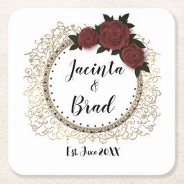 Romantische Rose Wreath Wedding Personalisiert Rechteckiger Pappuntersetzer