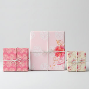 Romantische Rose zeichnen Muster Geschenkpapier Set