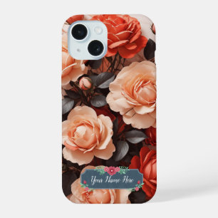 Romantische Rosen auf elegantem weißem Marmor iPhone 15 Hülle