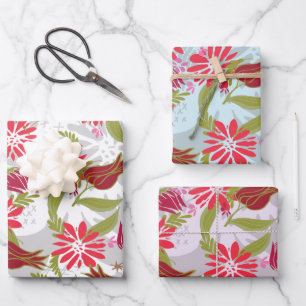 Romantische Rosen Blumenmix Valentinstag Muster Geschenkpapier Set