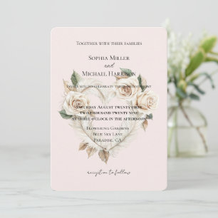 Romantische Rosen Feder Florales Herz Hochzeit Einladung