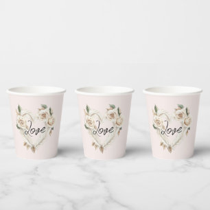 Romantische Rosen Federn Herz Hochzeit Pappbecher