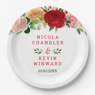 Romantische Rosen Florale Hochzeit Pappteller