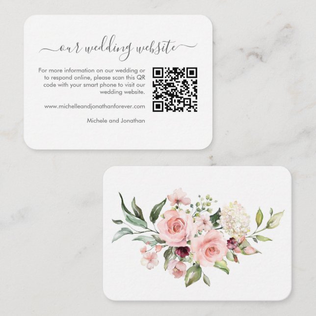 Romantische Rosen Hochzeit RSVP Details QR Code Begleitkarte (Vorne/Hinten)