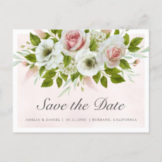 Romantische Rosen in Aquarellfarbe Save the Date Ankündigungspostkarte