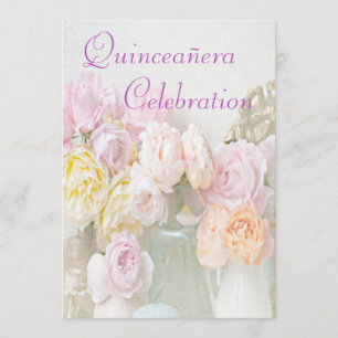 Romantische Rosen in den Gläsern Quinceañera Einladung