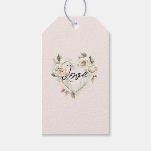Romantische Rosen mit Federn Herz Hochzeit Geschenkanhänger