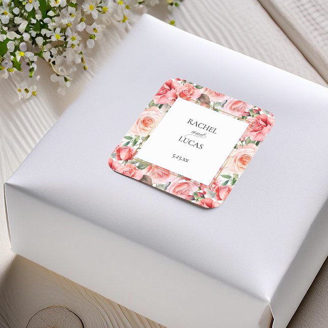 Romantische Rosen Quadratischer Aufkleber (Von Creator hochgeladen)