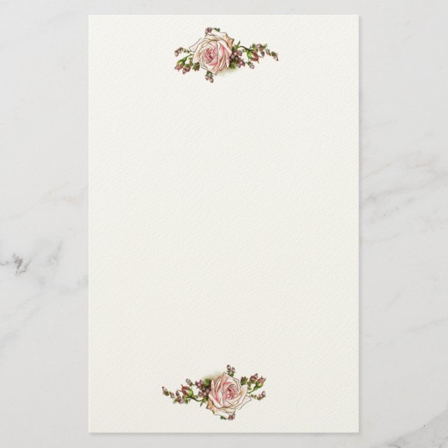 Romantische Rosen-Rosenknospe-elegantes Vintages Briefpapier (Vorderseite)