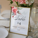 Romantische Rosen Tischnummer<br><div class="desc">Sehr schöne Mischung aus eleganten Aquarellrosen und Rosen in Rosa und Blattwerk auf einem subtilen pastellfarbenen Aquarell. Verfügt über "Table" Textgrafiken in benutzerdefinierten Skript-Schriftart (oder löschen und anpassen im Designeditor) mit bearbeitbaren Textfeldern.</div>