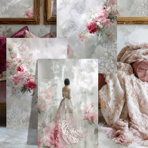 Romantische Rosen Träumerei SCHWERGEWICHT DEKOUPAG Geschenkpapier Set