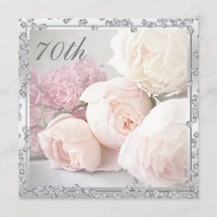 Romantische Rosen u. Diamant-70. Geburtstags-Party Einladung