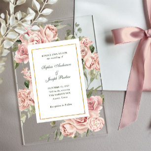 Romantische Rosen und Gold   Hochzeit Acryleinladungen