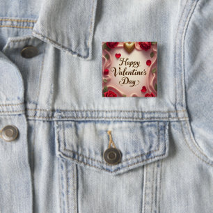 Romantische Rosen und Herz Valentinstag-Design Button