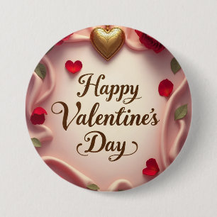 Romantische Rosen und Herz Valentinstag-Design Button