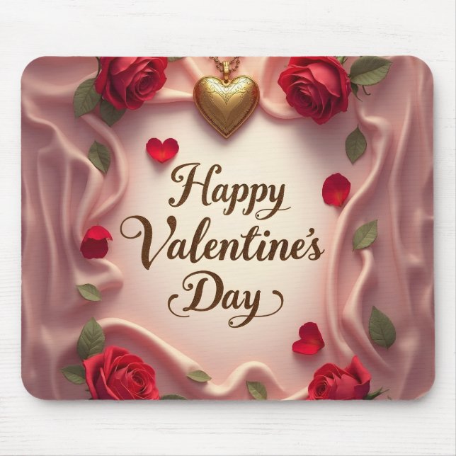 Romantische Rosen und Herz Valentinstag-Design Mousepad (Vorne)