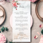 Romantische Rosen und Kalligraphie Menükarte<br><div class="desc">Die elegante Mischung aus rosafarbenen Rosen und grünem Blattwerk auf einem subtilen,  pastellfarbenen Aquarell. Verfügt über "Menu"-Textgrafik im benutzerdefinierten Skript-Schriftart (oder löschen und anpassen im Designeditor) mit bearbeitbaren Textfeldern. Enthält Textfelder,  die bearbeitet werden können,  um ein komplettes Empfang-Dinner zu erhalten.</div>