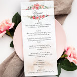 Romantische Rosen und Kalligraphie Menükarte<br><div class="desc">Sehr schöne Haufen von eleganten Aquarellfarben,  rosa Rosen und grünem Blattwerk auf einem subtilen pastellfarbenen Aquarell und mittelem Etikett mit goldenen Rahmen. Verfügt über "Menu"-Textgrafik im benutzerdefinierten Skript-Schriftart (oder löschen und anpassen im Designeditor) mit bearbeitbaren Textfeldern. Enthält Textfelder,  die bearbeitet werden können,  um ein komplettes Empfang-Dinner zu erhalten.</div>